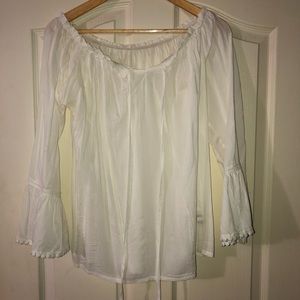 White Off the shoulder blouse loose lace sleeves